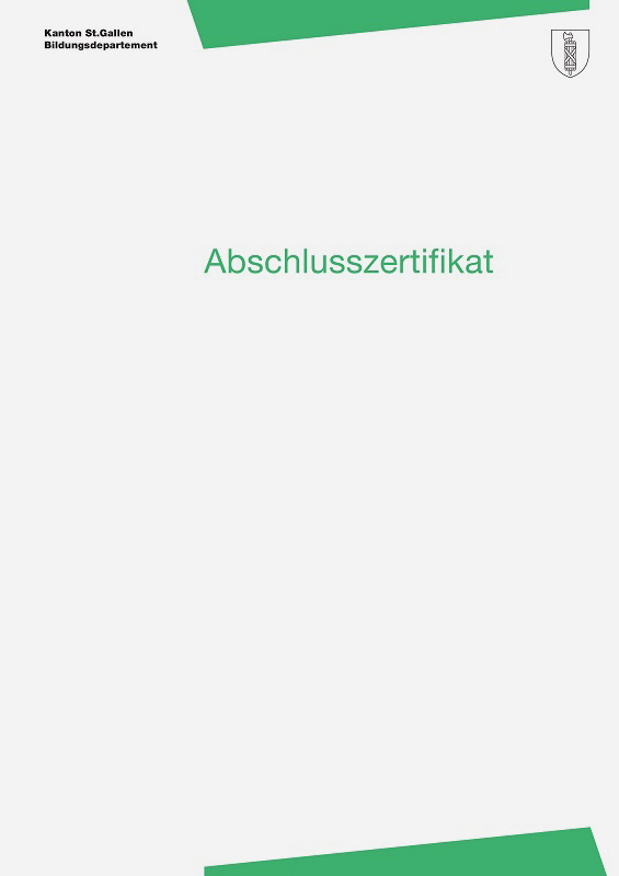 Zeugnis Volksschule St.Gallen Abschlusszert. Paket à 100 Blatt (grün)