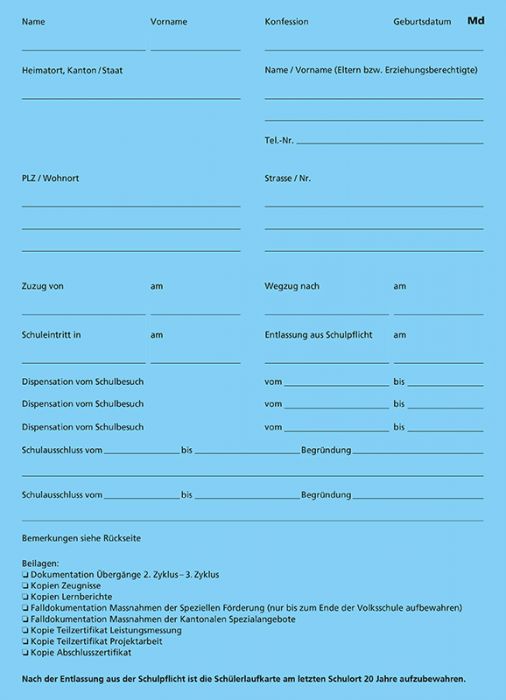 Schülerlaufkarte für Mädchen (blau) Kanton Solothurn