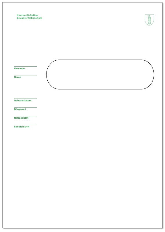 Zeugnis Volksschule St.Gallen Zeugnismappe für Einzelblätter