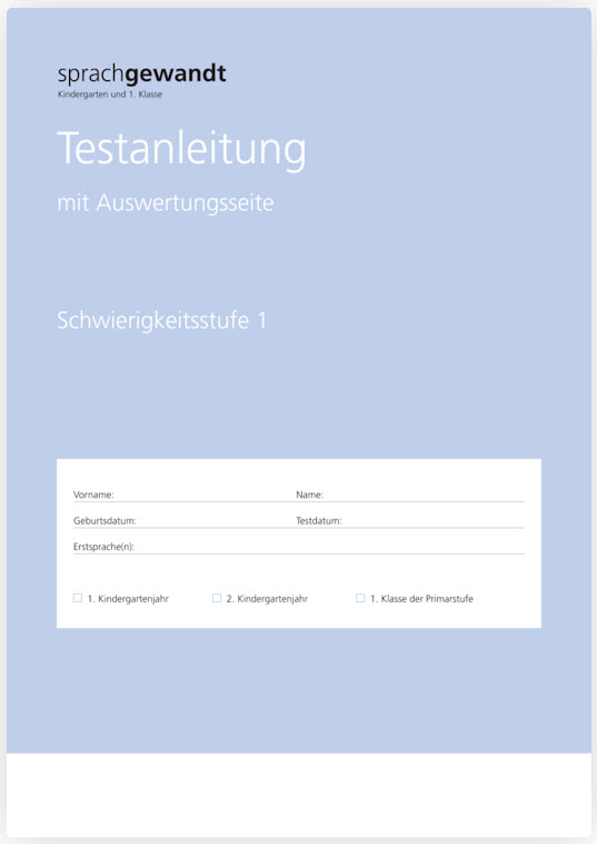 sprachgewandt KG und 1. Klasse Testanleitung Stufe 1 (10 Stück)